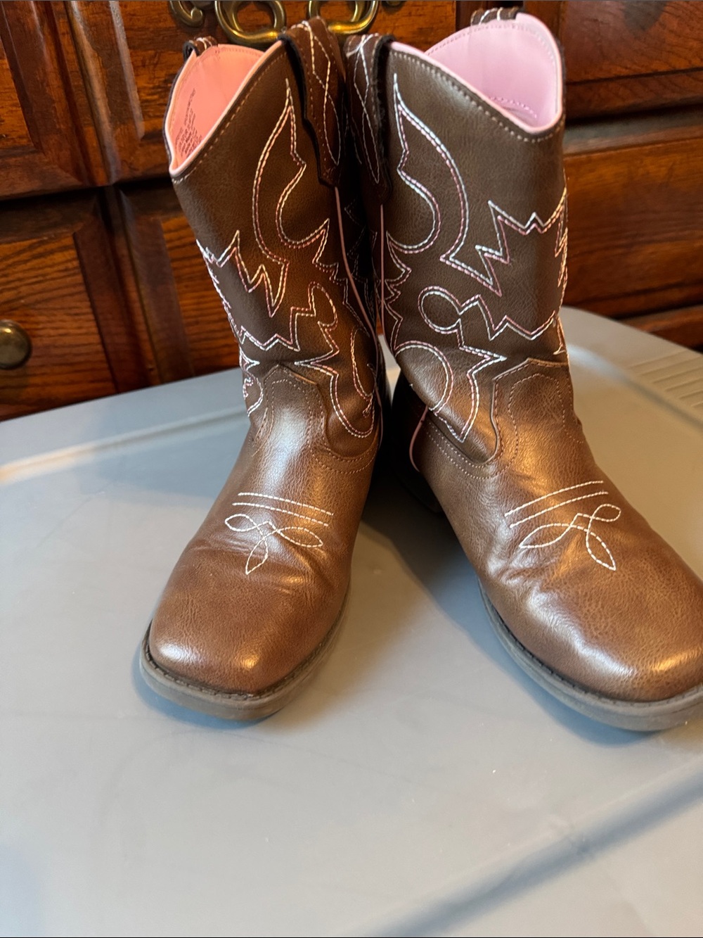 Girls Brown Western Boots with Pink Lining